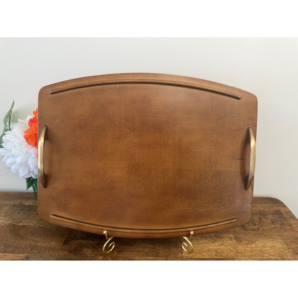 Vintage‎ Baribocraft Canada Wooden Serving Tray with Brass Handles